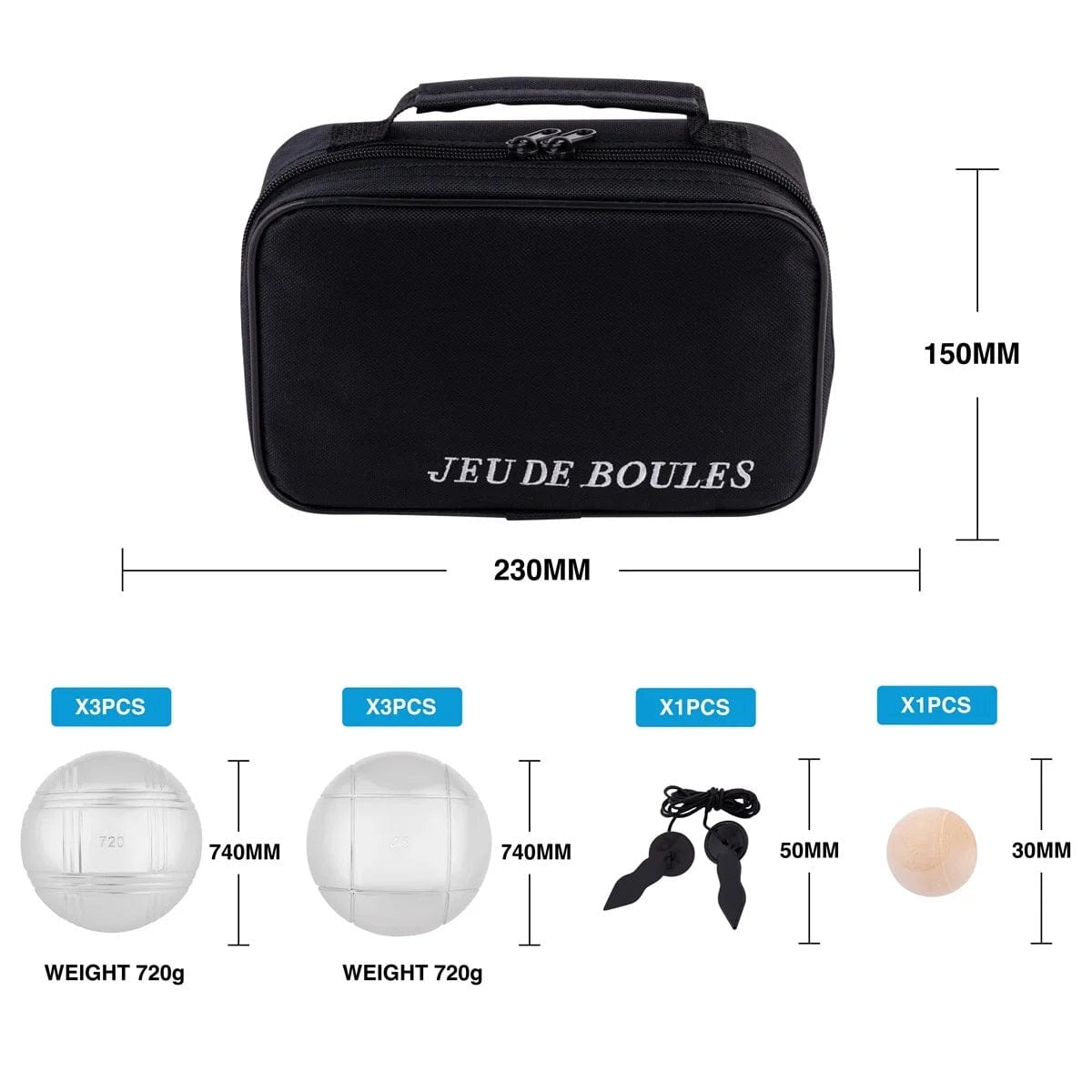 Engelhart Handelsonderneming B.V. Lauko žaidimai 6 balls in black zipper bag