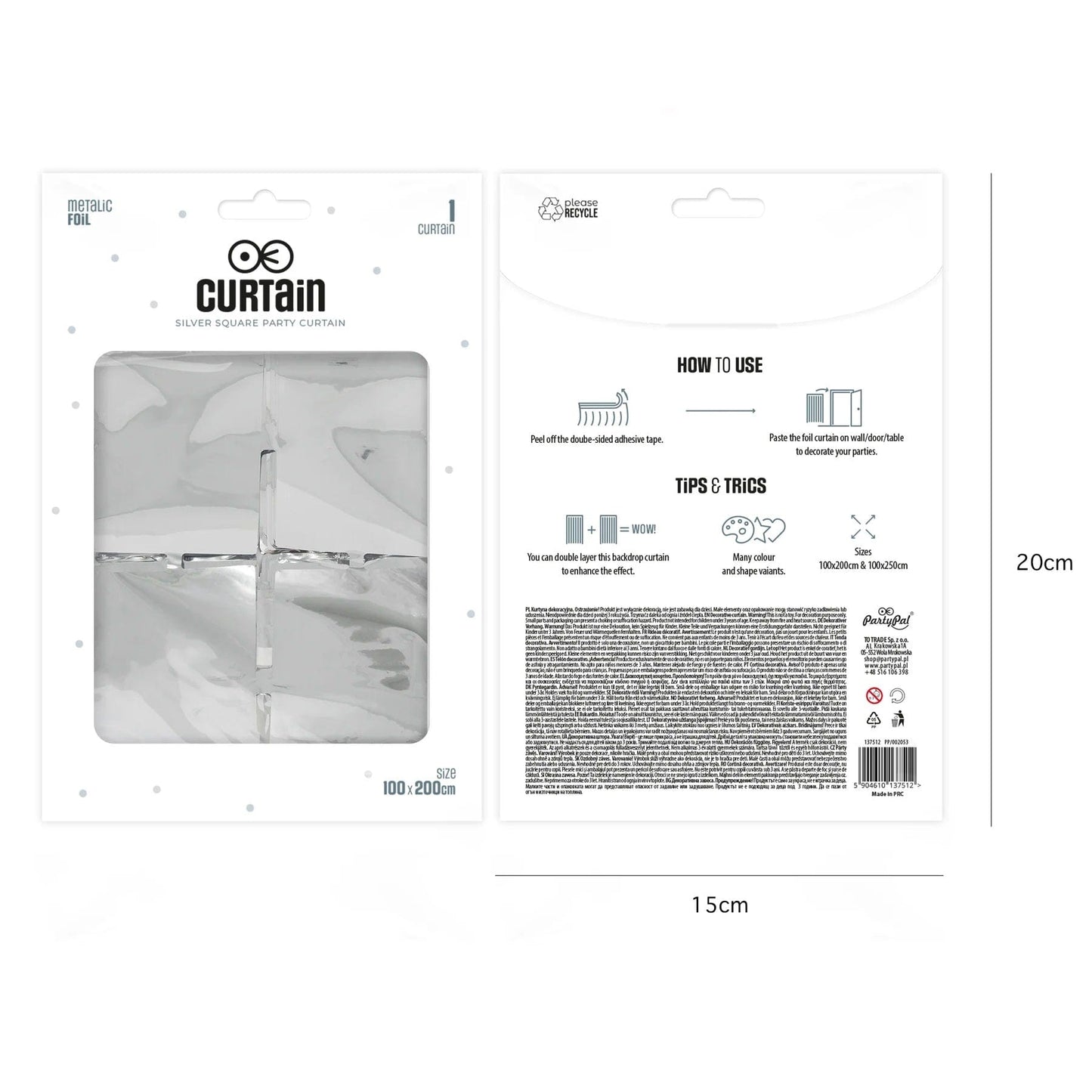 Godan Kita Sidabrinė kvadratinė vakarėlių užuolaida 100x200 cm