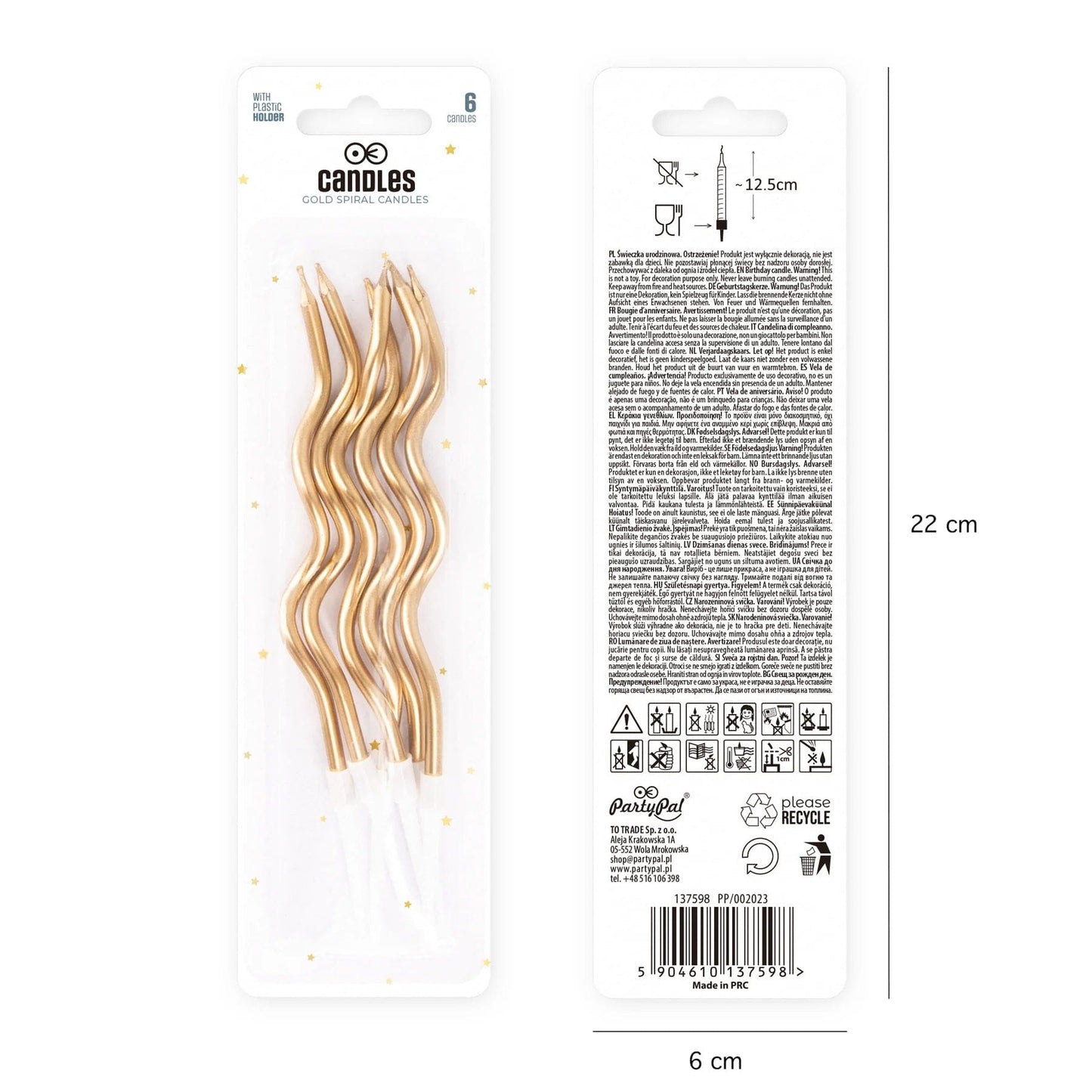 Godan Kita Spiralinės auksinės gimtadienio žvakės, 6 vnt.