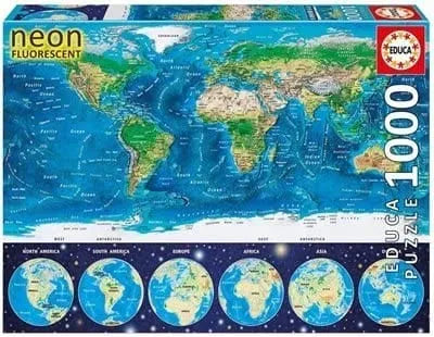 Neon world map, 1000-Universalios dėlionės-Brain Games LT