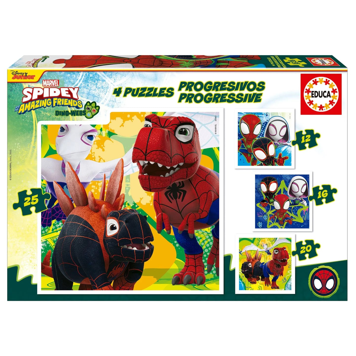 Progressive Puzzles Dino Spidey-Vaikiškos dėlionės-Brain Games LT
