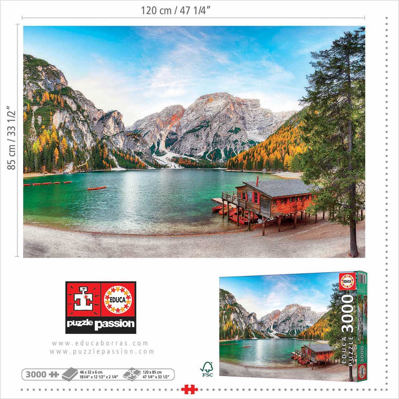 Educa Universalios dėlionės Braies Lake at Autumn, 3000