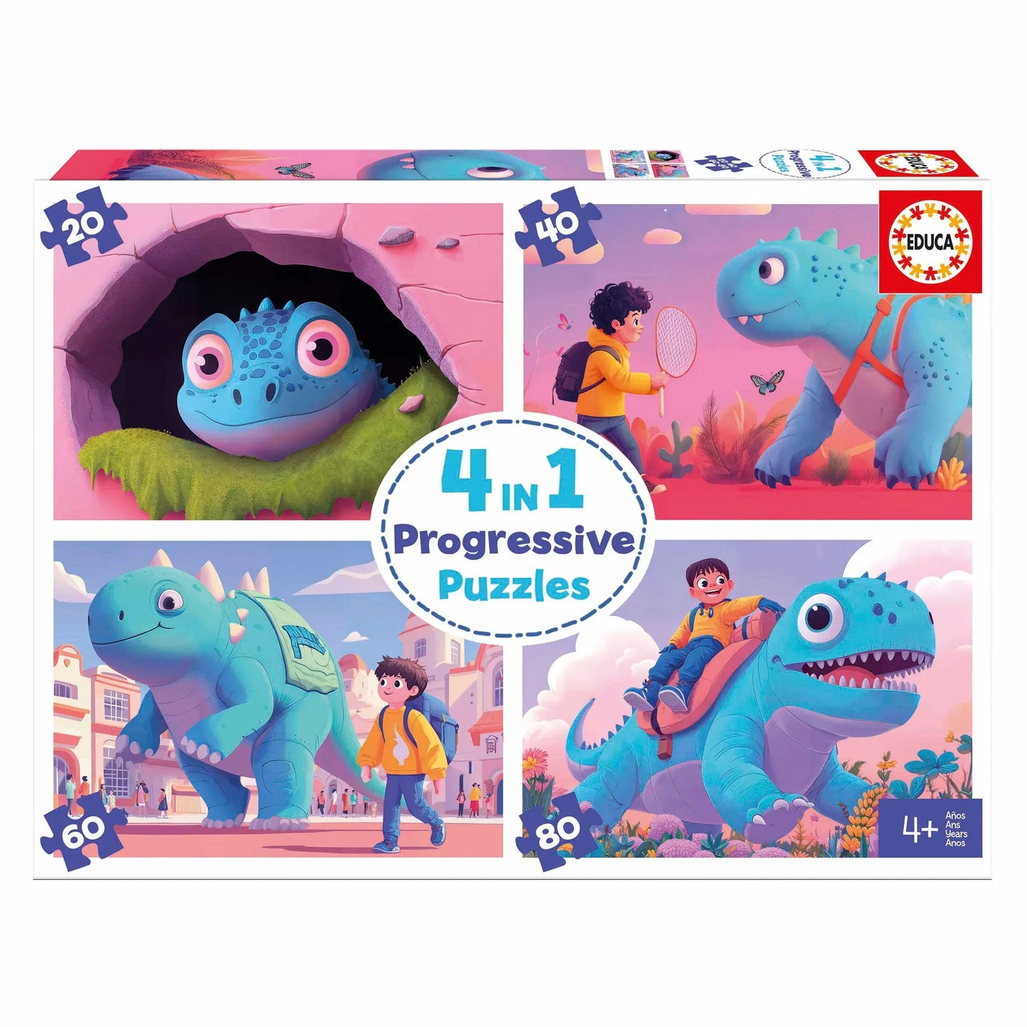 4 in a Box Puzzles. Friendly Dinos-Vaikiškos dėlionės-Brain Games LT