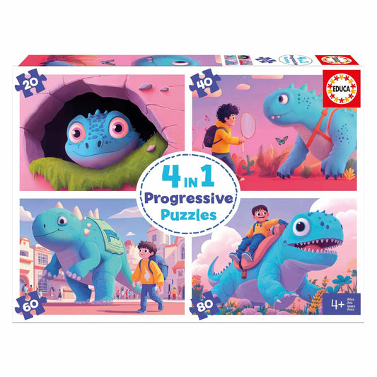 4 in a Box Puzzles. Friendly Dinos-Vaikiškos dėlionės-Brain Games LT
