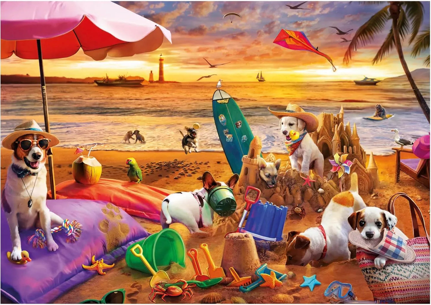 Dogs Playing on The Beach, 1000-Universalios dėlionės-Brain Games LT