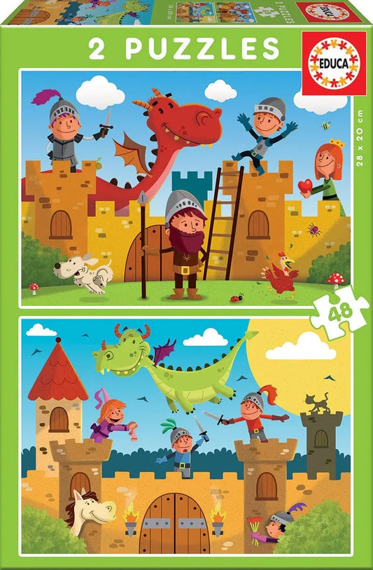 Drakonai ir riteriai, 2 x 48-Vaikiškos dėlionės-Brain Games LT