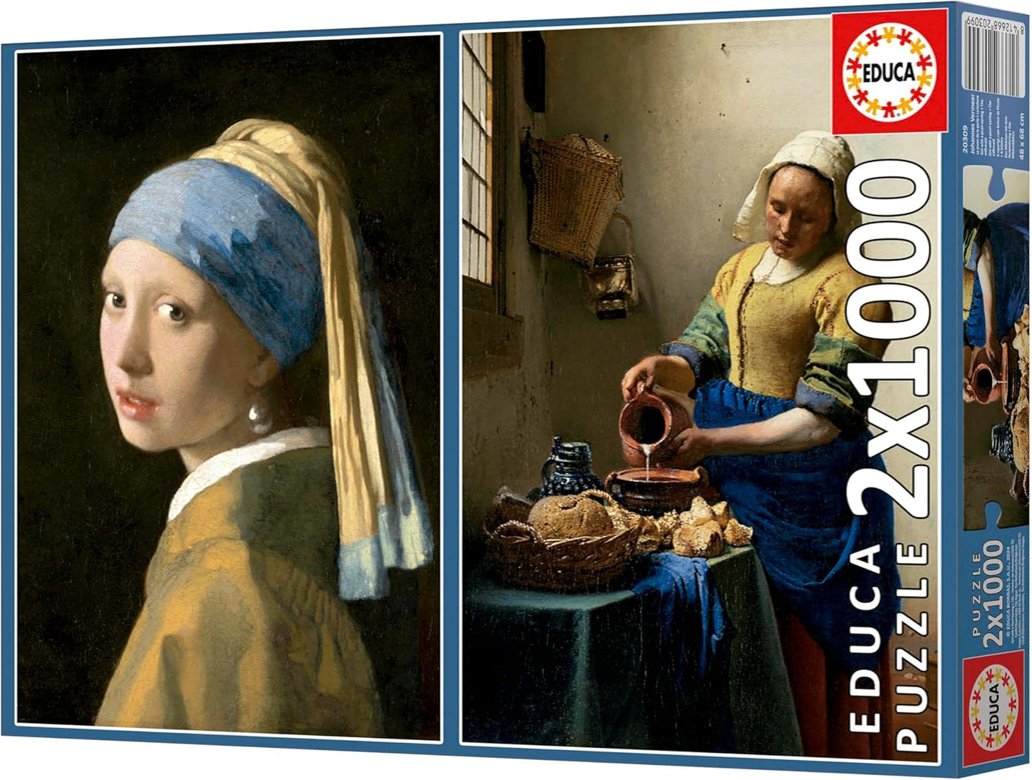 Educa Universalios dėlionės Girl with Pearl Earring + The Milkmaid, Johannes Vermeer, 2 x 1000