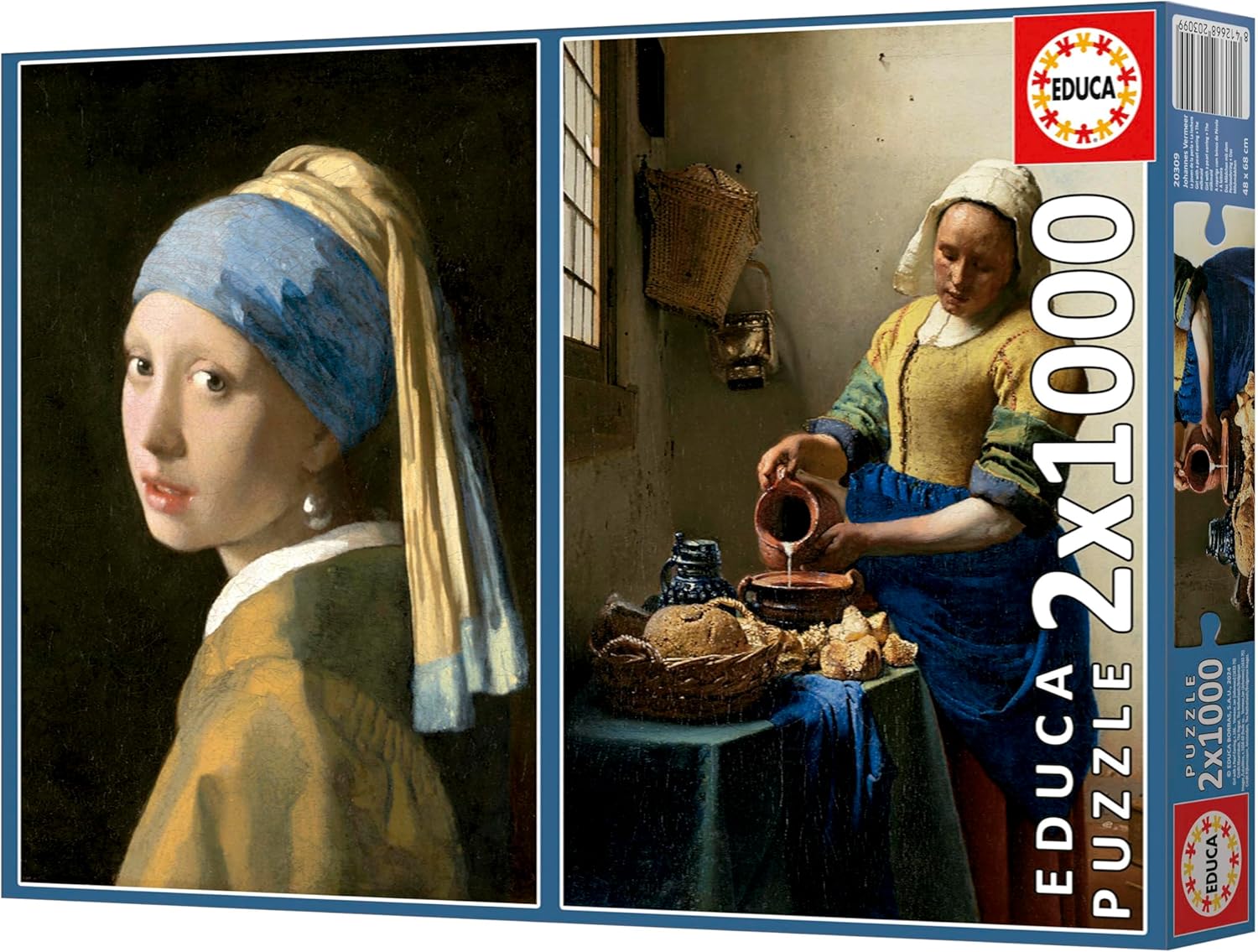 Educa Universalios dėlionės Girl with Pearl Earring + The Milkmaid, Johannes Vermeer, 2 x 1000