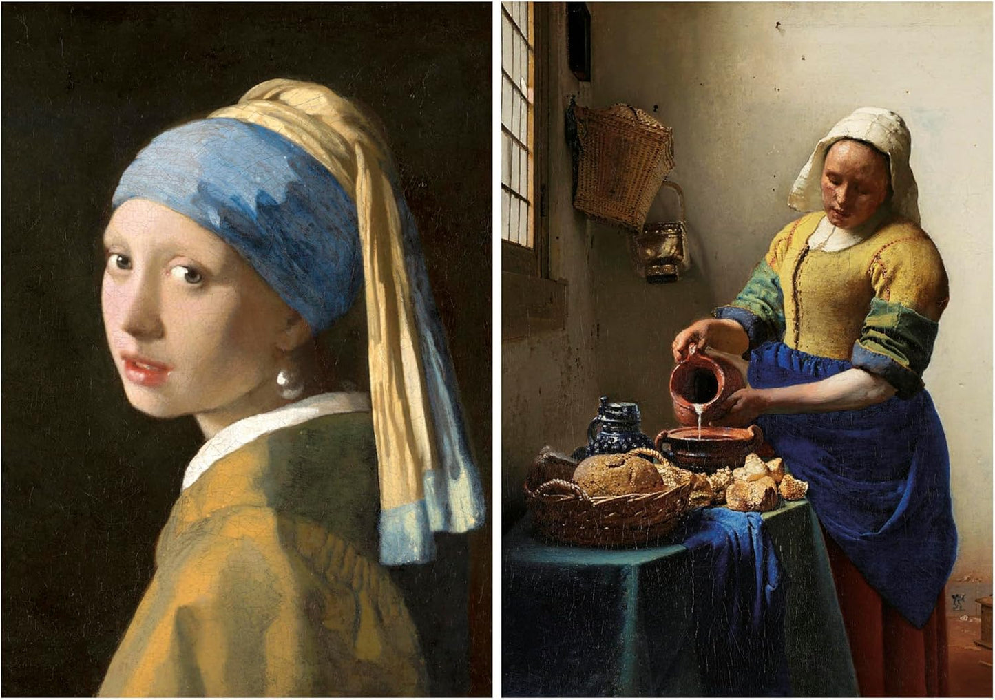 Educa Universalios dėlionės Girl with Pearl Earring + The Milkmaid, Johannes Vermeer, 2 x 1000