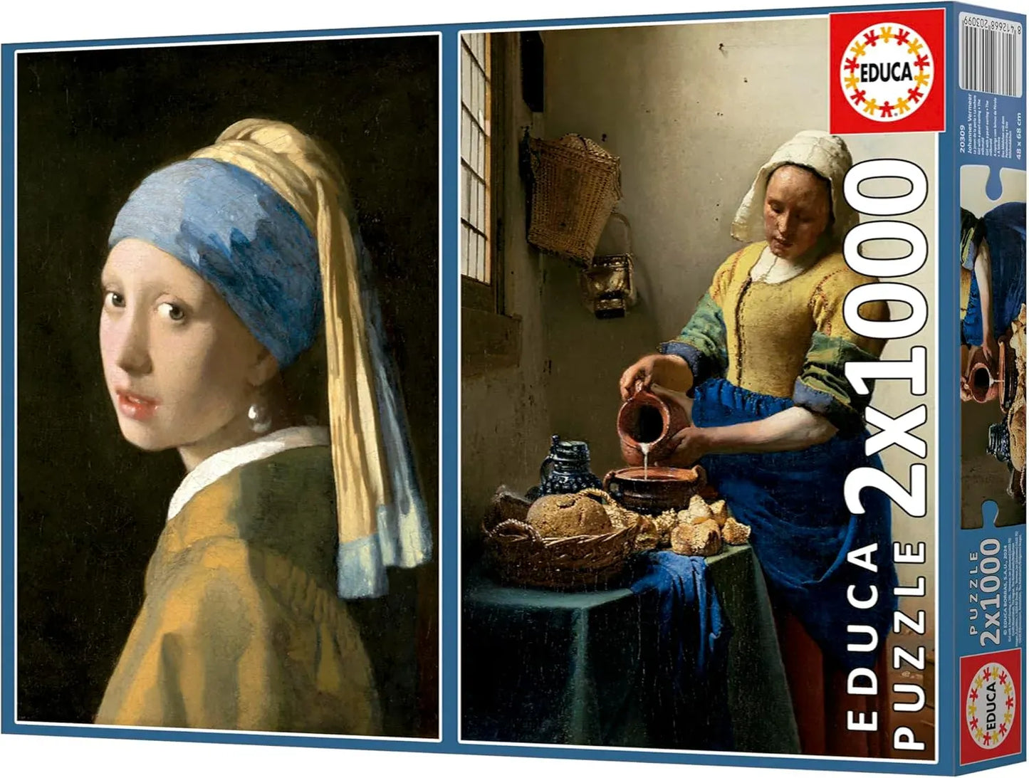 Girl with Pearl Earring + The Milkmaid, Johannes Vermeer, 2 x 1000-Universalios dėlionės-Brain Games LT