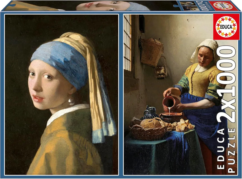 Girl with Pearl Earring + The Milkmaid, Johannes Vermeer, 2 x 1000-Universalios dėlionės-Brain Games LT