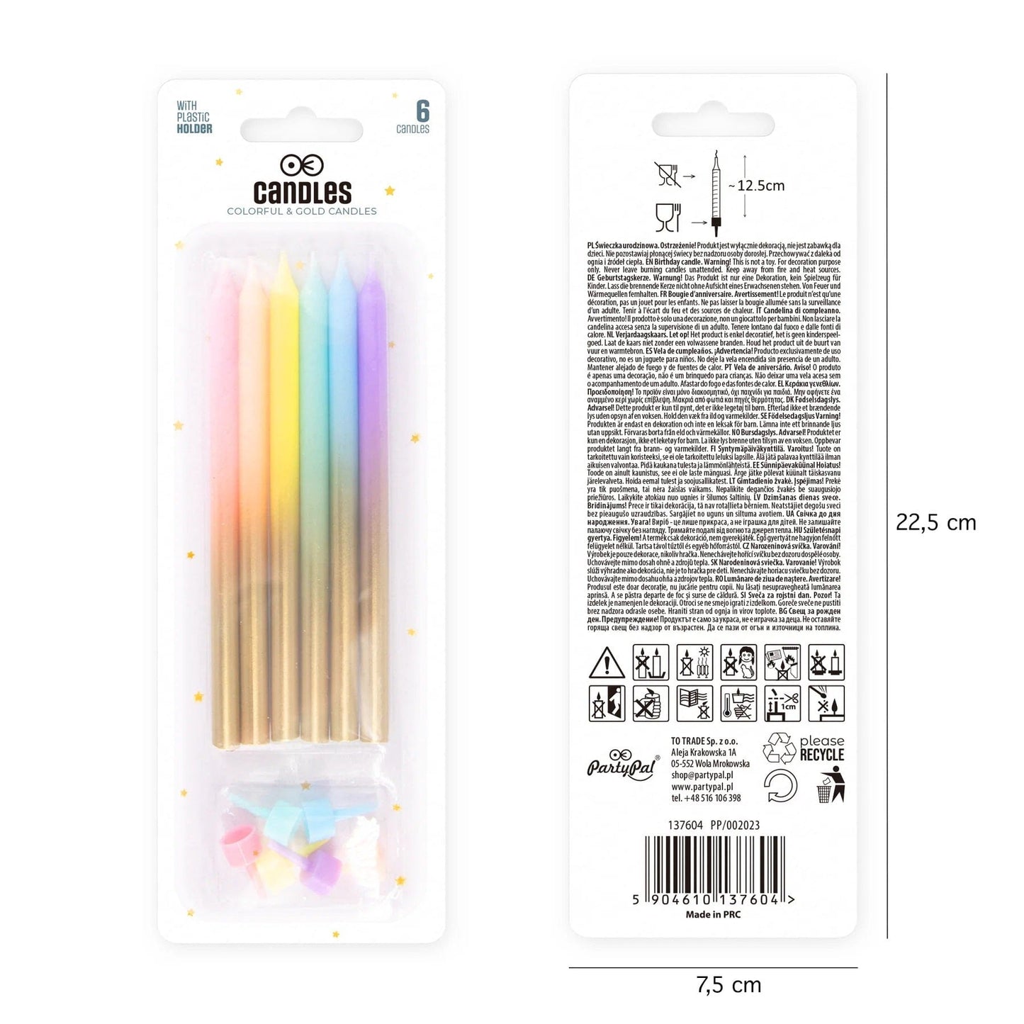 Godan Kita Auksinės ir vaivorykštės spalvos gimtadienio žvakės, 6 vnt.