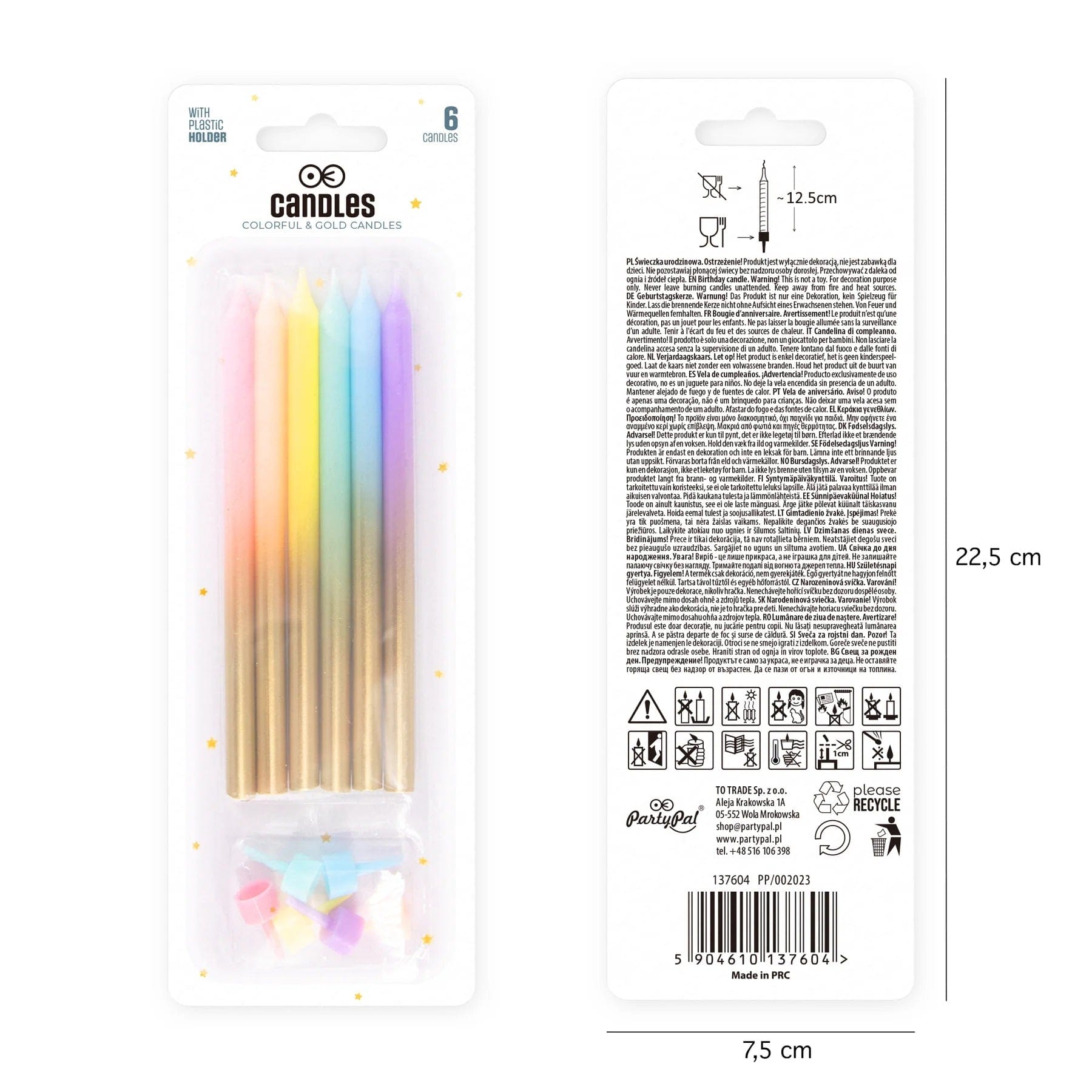 Godan Kita Auksinės ir vaivorykštės spalvos gimtadienio žvakės, 6 vnt.