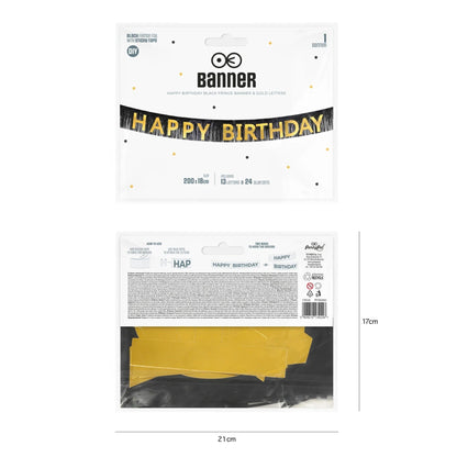 Godan Kita Gimtadienio juosta su juodais ir auksiniais kutais, 200 cm