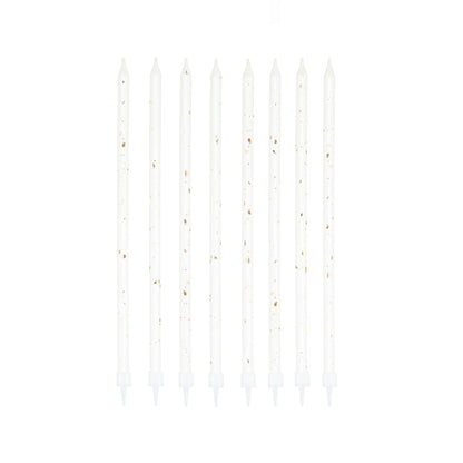 Godan Kita Ilgos baltos ir auksinės gimtadienio žvakės, 8 vnt.