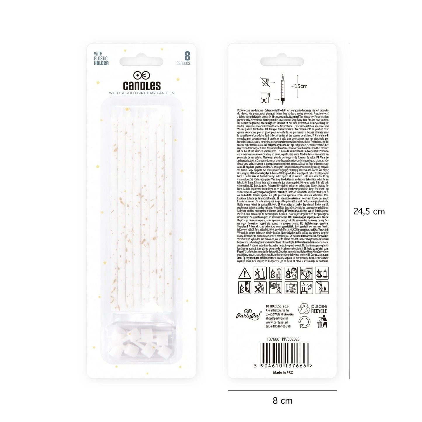Godan Kita Ilgos baltos ir auksinės gimtadienio žvakės, 8 vnt.