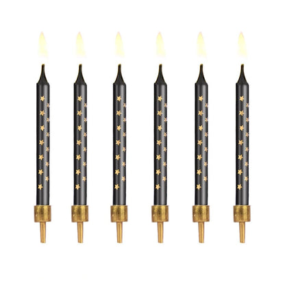 Godan Kita Juodos gimtadienio žvakės su auksinėmis žvaigždutėmis, 12 vnt.