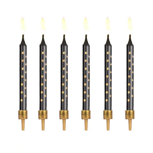 Godan Kita Juodos gimtadienio žvakės su auksinėmis žvaigždutėmis, 12 vnt.