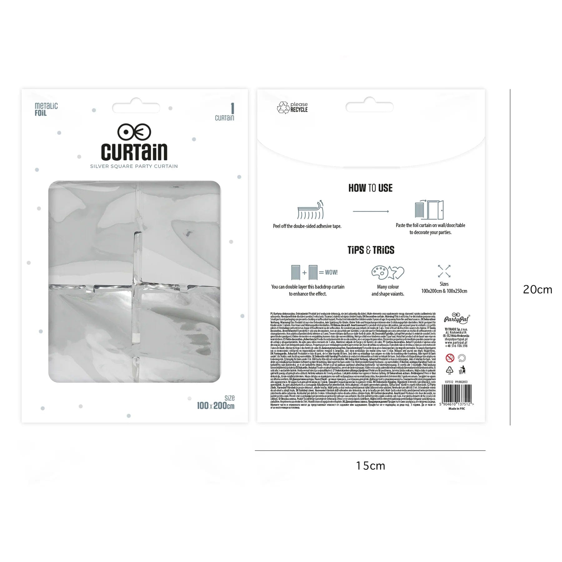 Godan Kita Sidabrinė kvadratinė vakarėlių užuolaida 100x200 cm