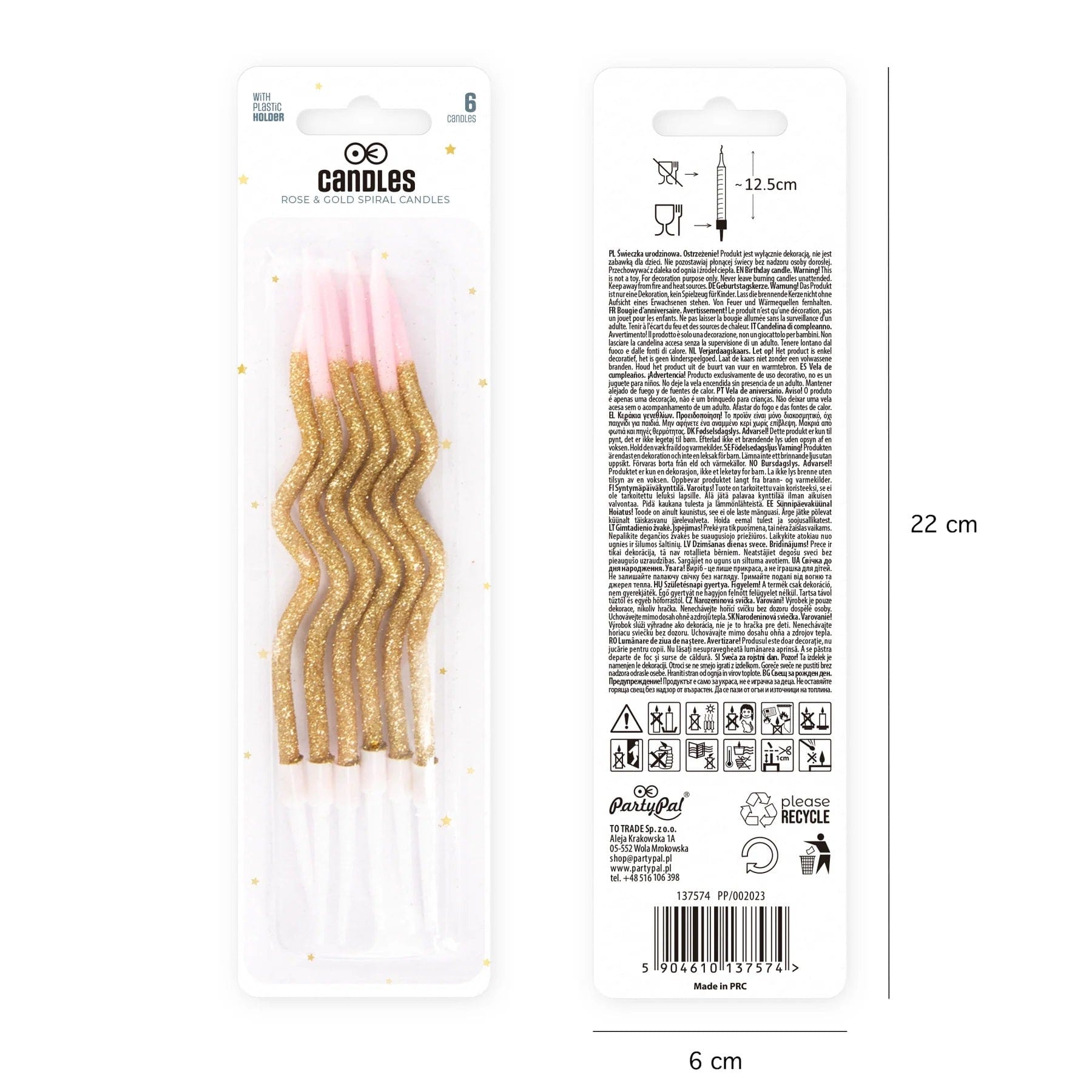 Godan Kita Spiralinės gimtadienio žvakės, auksinės ir rožinės, 6 vnt.