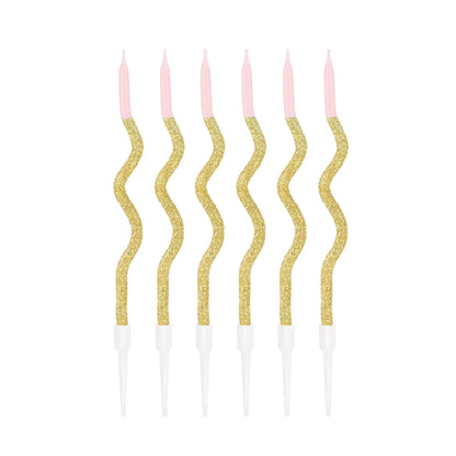 Godan Kita Spiralinės gimtadienio žvakės, auksinės ir rožinės, 6 vnt.