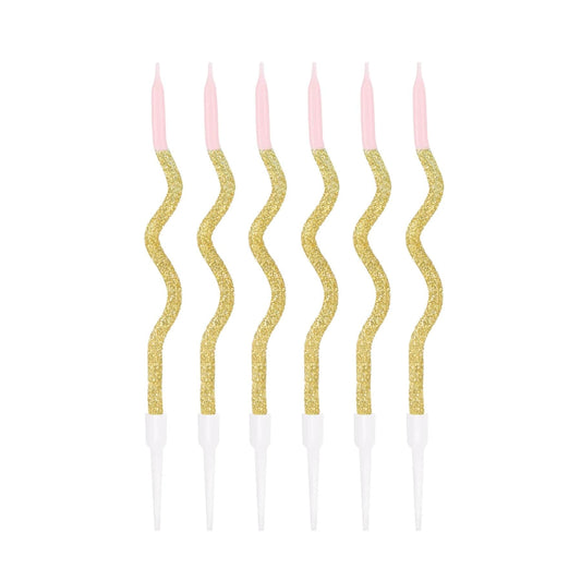 Godan Kita Spiralinės gimtadienio žvakės, auksinės ir rožinės, 6 vnt.