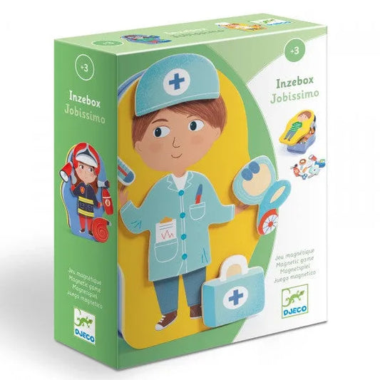 Metalinė dėžutė su mediniais magnetais - Profesijos-Vaikiškos dėlionės-Brain Games LT