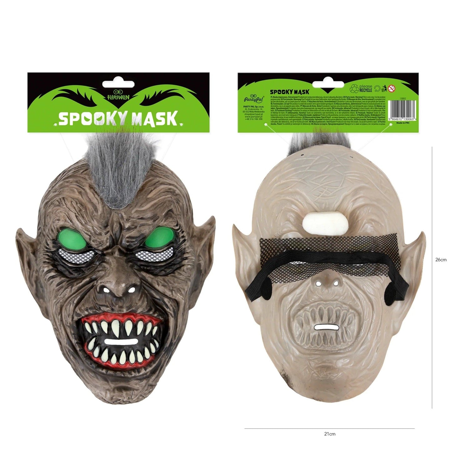 partypal Kita Goblino kaukė su fluorescencinėmis akimis, 20,5x26 cm