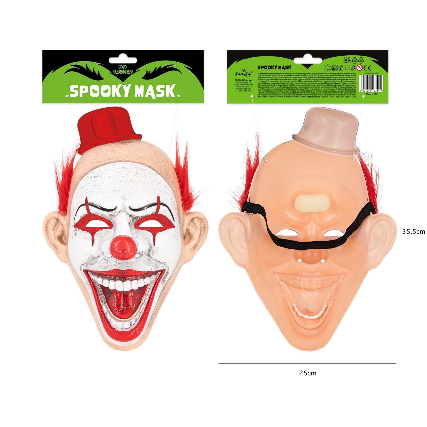 partypal Kita Helovino klouno kaukė su kepure, 24,5 x 34,5 cm