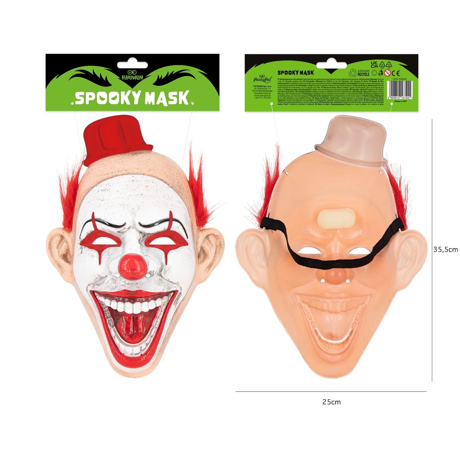 partypal Kita Helovino klouno kaukė su kepure, 24,5 x 34,5 cm