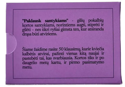 Deividas Bimba Stalo žaidimai Pokalbių kortelės PAKLAUSK | SANTYKIAMS