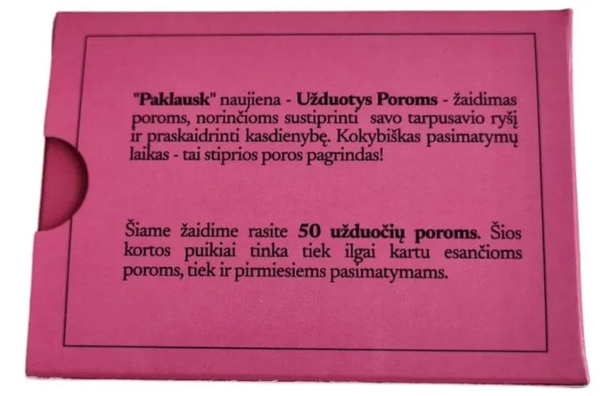 Deividas Bimba Stalo žaidimai Pokalbių kortelės PAKLAUSK | UŽDUOTYS POROMS
