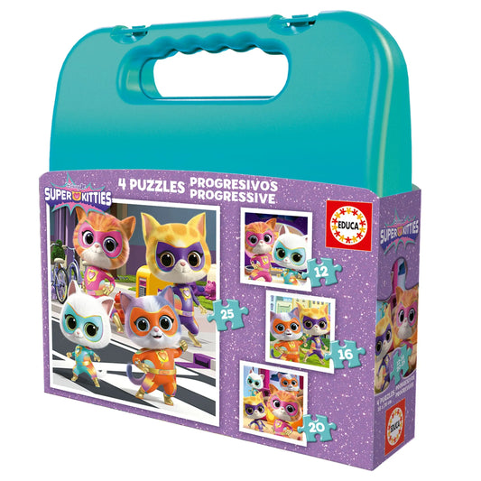 Progressive Puzzle Suitcase SuperKitties-Vaikiškos dėlionės-Brain Games LT