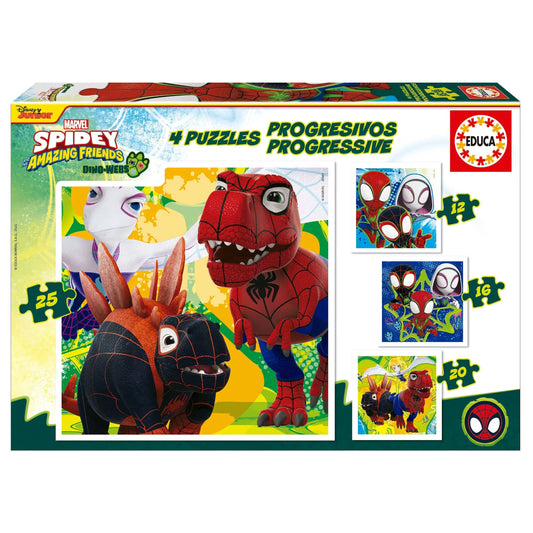 Progressive Puzzles Dino Spidey-Vaikiškos dėlionės-Brain Games LT