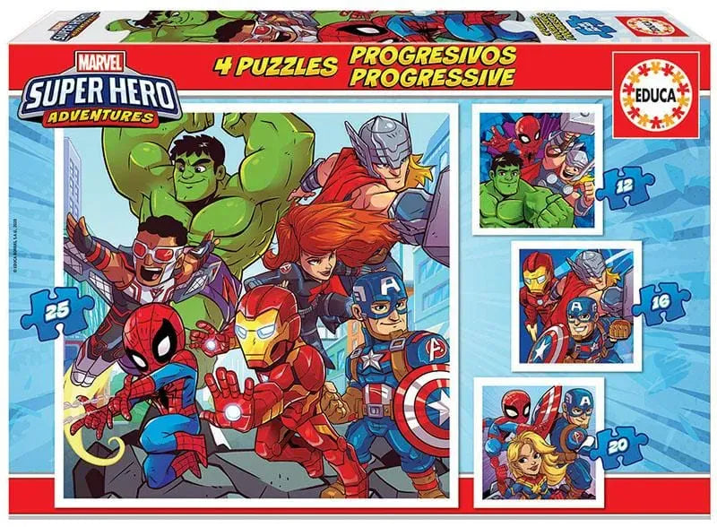 Progressive Puzzles Marvel Super Heroe Adventures, 12, 16, 20, 25-Vaikiškos dėlionės-Brain Games LT