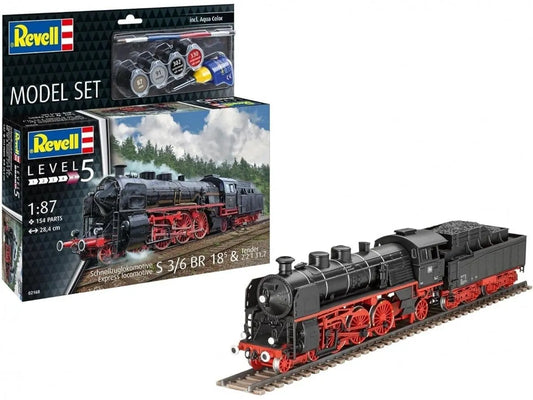 Revell - Express Loco S3/6 BR 18(5) with Tender, 1/87-Surenkami modeliai-Brain Games LT