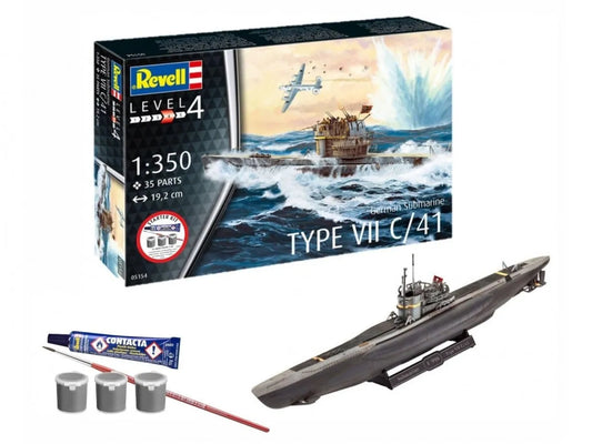 Revell - German Submarine Type VII C/41, 1/350-Surenkami modeliai-Brain Games LT