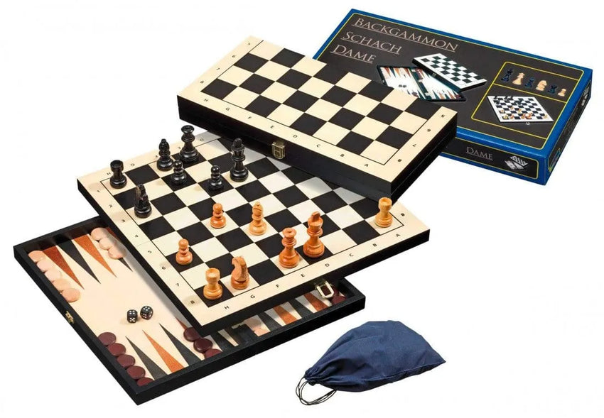 Šaškės - šachmatai - nardai 44 mm (Philos 2514)-Klasikiniai žaidimai-Brain Games LT