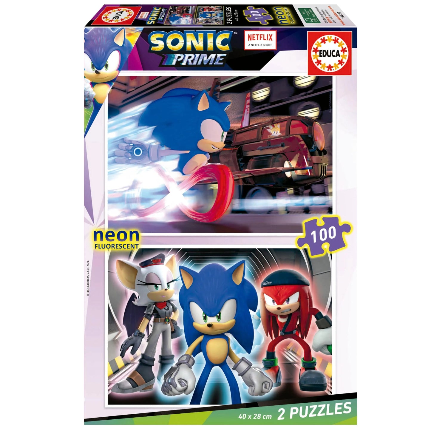 Sonic Prime Neon, 2 x 100-Vaikiškos dėlionės-Brain Games LT