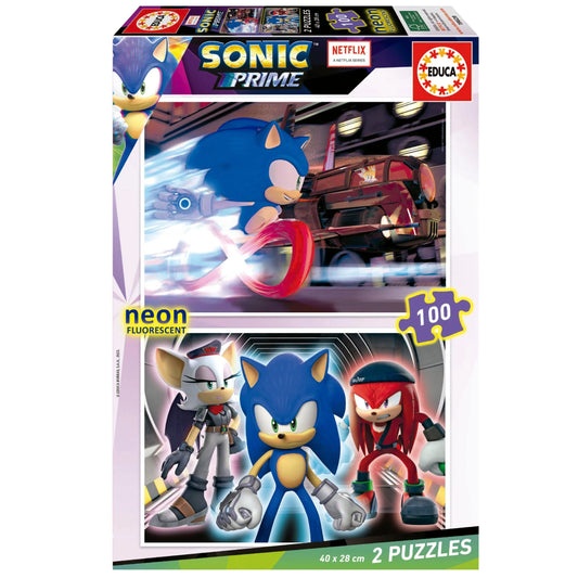 Sonic Prime Neon, 2 x 100-Vaikiškos dėlionės-Brain Games LT