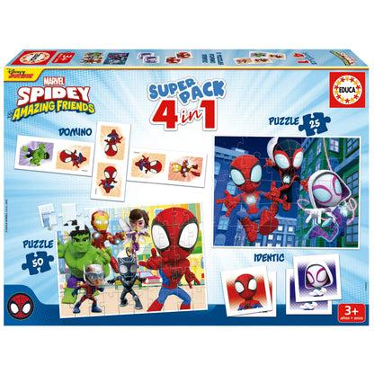 Superpack 4 in 1 Spidey and His Amazing Friends-Vaikiškos dėlionės-Brain Games LT