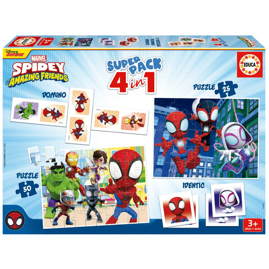 Superpack 4 in 1 Spidey and His Amazing Friends-Vaikiškos dėlionės-Brain Games LT