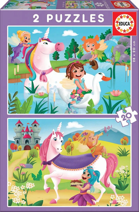 Unicorns and fairies, 2 x 20-Vaikiškos dėlionės-Brain Games LT