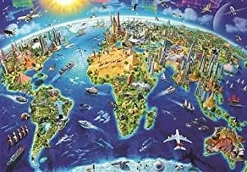 World landmarks globe, 2000-Universalios dėlionės-Brain Games LT