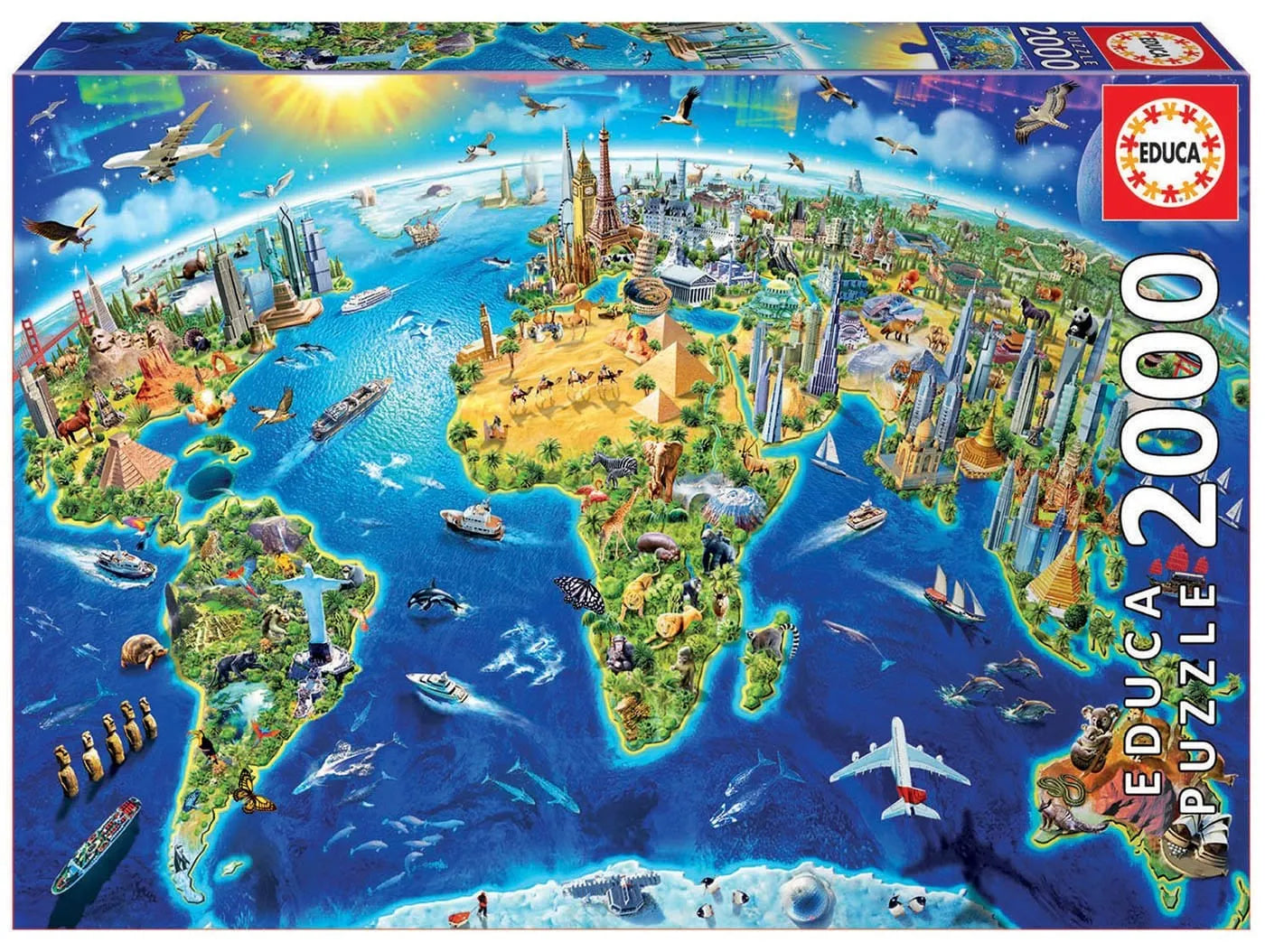 World landmarks globe, 2000-Universalios dėlionės-Brain Games LT