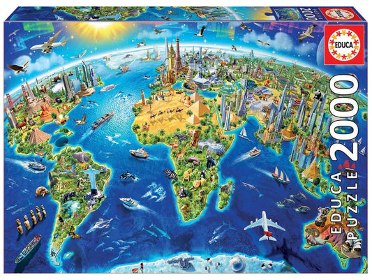 World landmarks globe, 2000-Universalios dėlionės-Brain Games LT