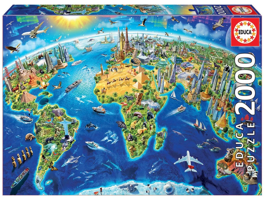 World landmarks globe, 2000-Universalios dėlionės-Brain Games LT