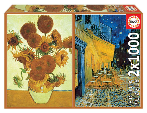 Educa Universalios dėlionės Sunflowers and Café terrace at night, Vincent Van Gogh, 2x1000