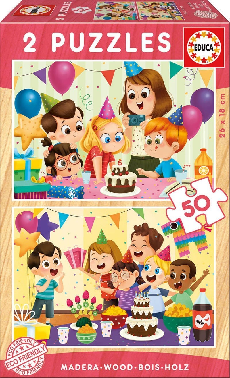 Educa Vaikiškos dėlionės WOODEN PUZZLES 2X50 BIRTHDAY PARTY