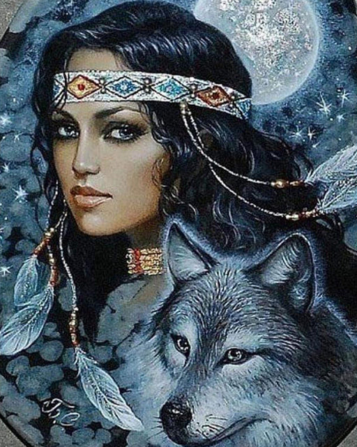 Medasle Rankdarbiai Deimantinė mozaika „Moteris su vilku“